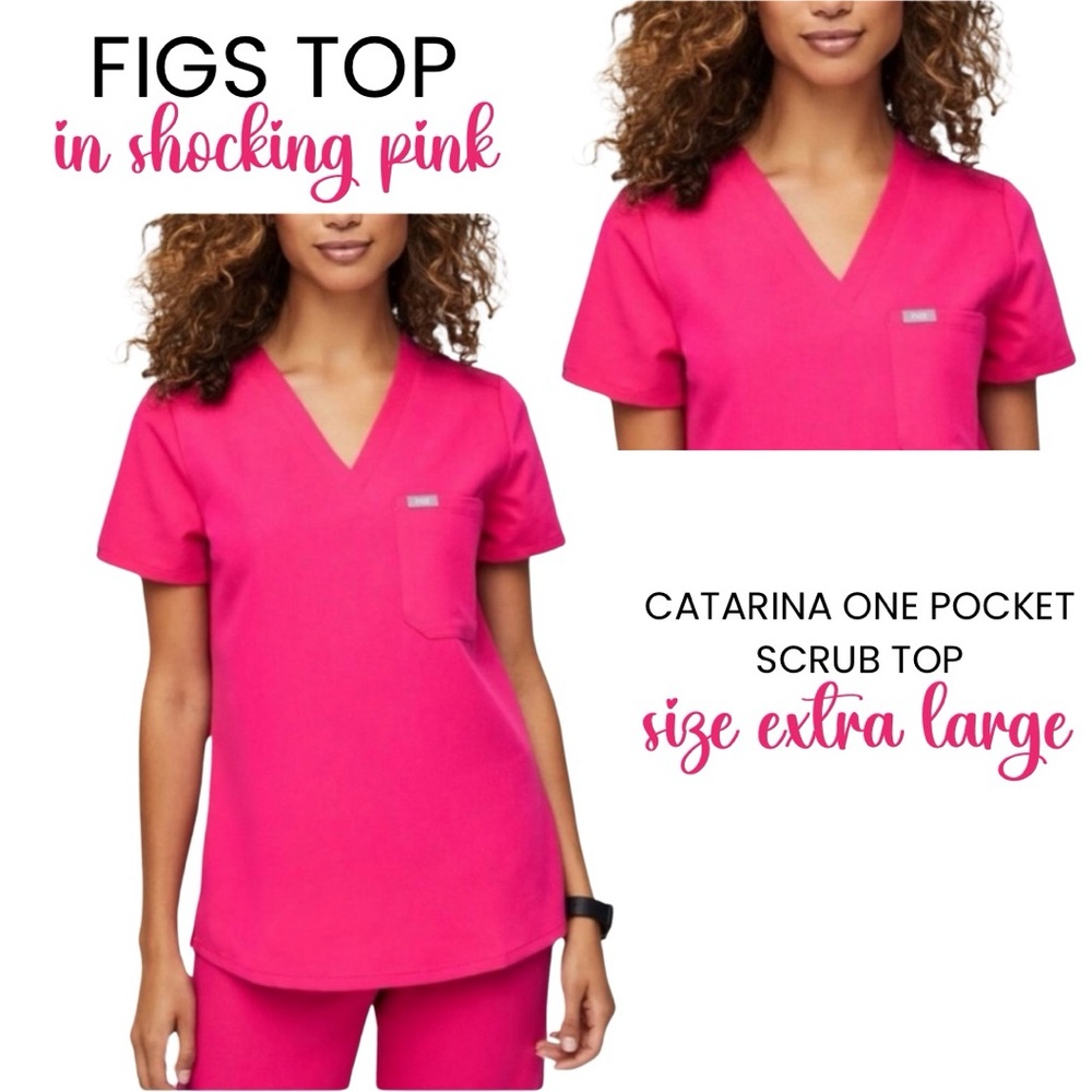 FIGS Women’s Shocking Pink Catarina One Pocket Scrub Top EUC Size XL Extra Large